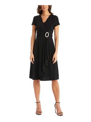 R&M RICHARDS PETITE Женское черное акцентное платье-пуловер с коротким рукавом Petites 8P