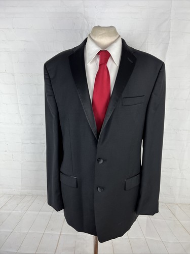 *SLIM FIT* Calvin Klein Men's Black Solid Wool TUXEDO Suit 44L 34X32 $795