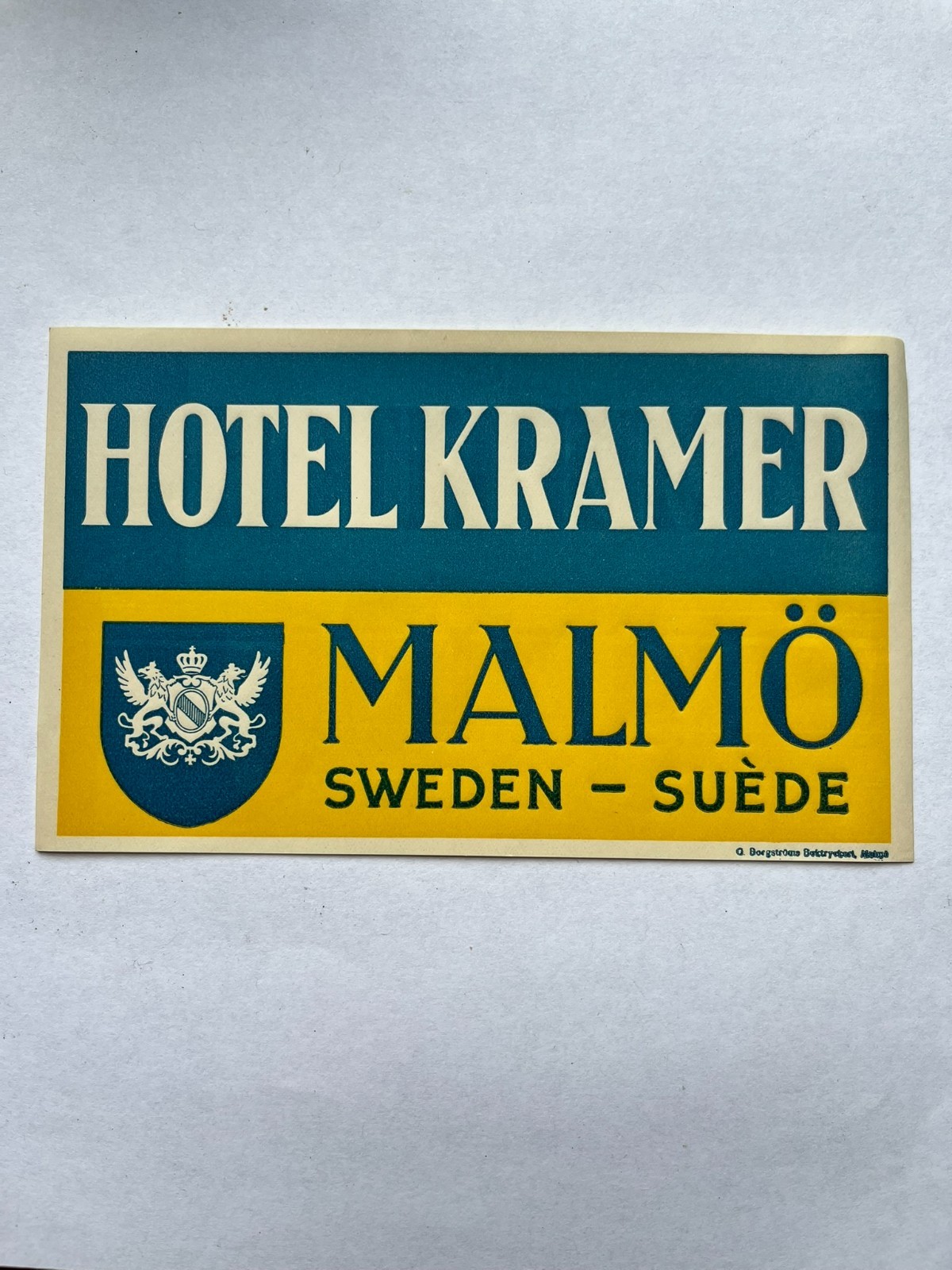 Vintage HOTEL KRAMER Decal Malmo, Sweden 3 1/2 x 5 1/2