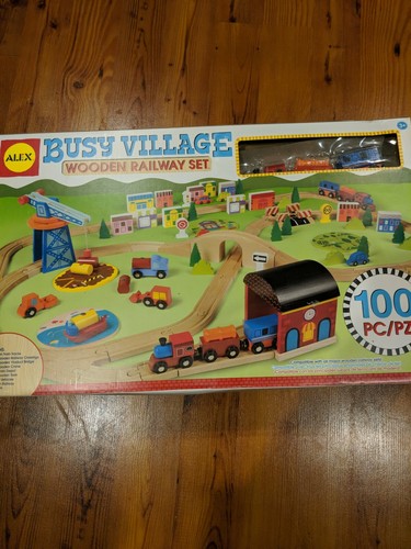 busy village wooden railway set