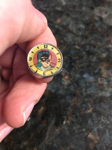 Vintage 1960s Batman Robin Clock Watch Flicker Ring + Charter Member Society Pin