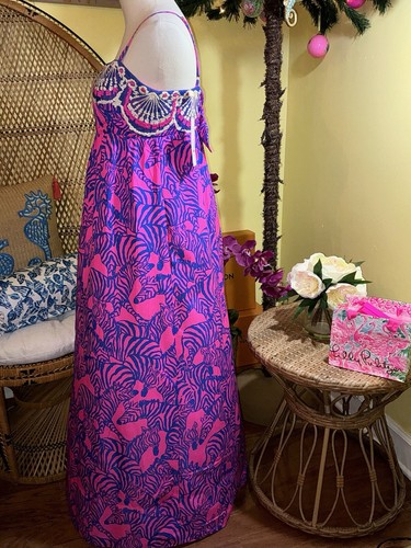 Pre-owned Lilly Pulitzer Bernadetta Maxi Dress Passion Fruit Pink Wild Nights Size 6