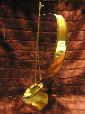 VINTAGE BRASS SAILBOAT BOAT SCULPTURE,SIGNED BY ARTIST..MARBLE BASE...LARGE