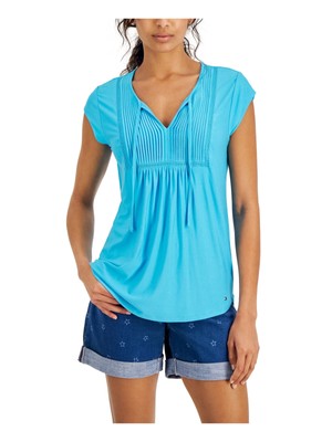 

TOMMY HILFIGER Женский бирюзовый пуловер с завязками и защипами, с отделкой лесенкой, топ с разрезом, размер, Turquoise