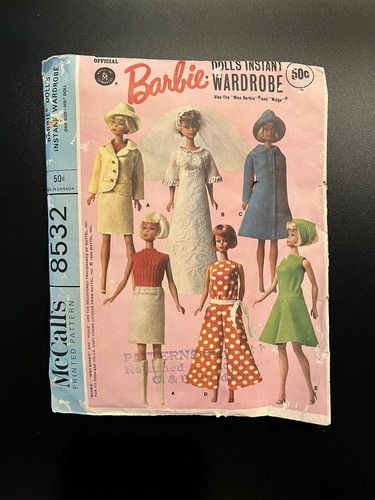 VTG McCall's 8532 Official Barbie Doll Clothes Pattern 1966 CUT For 11” Doll