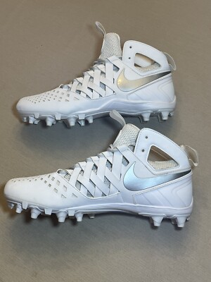 Nike Huarache V LAX Mid Lacrosse Cleats - Mens Size 11 - White / Silver -