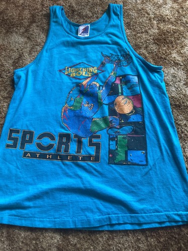 Vintage 1990's Tank Top Lighting Bolt Sports Athlete Single Stitch