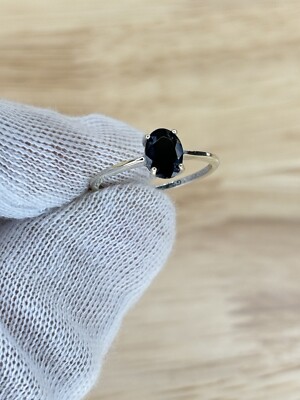 10k White Gold Black Tourmaline Ring 6 sz 1.3g Signed GSK