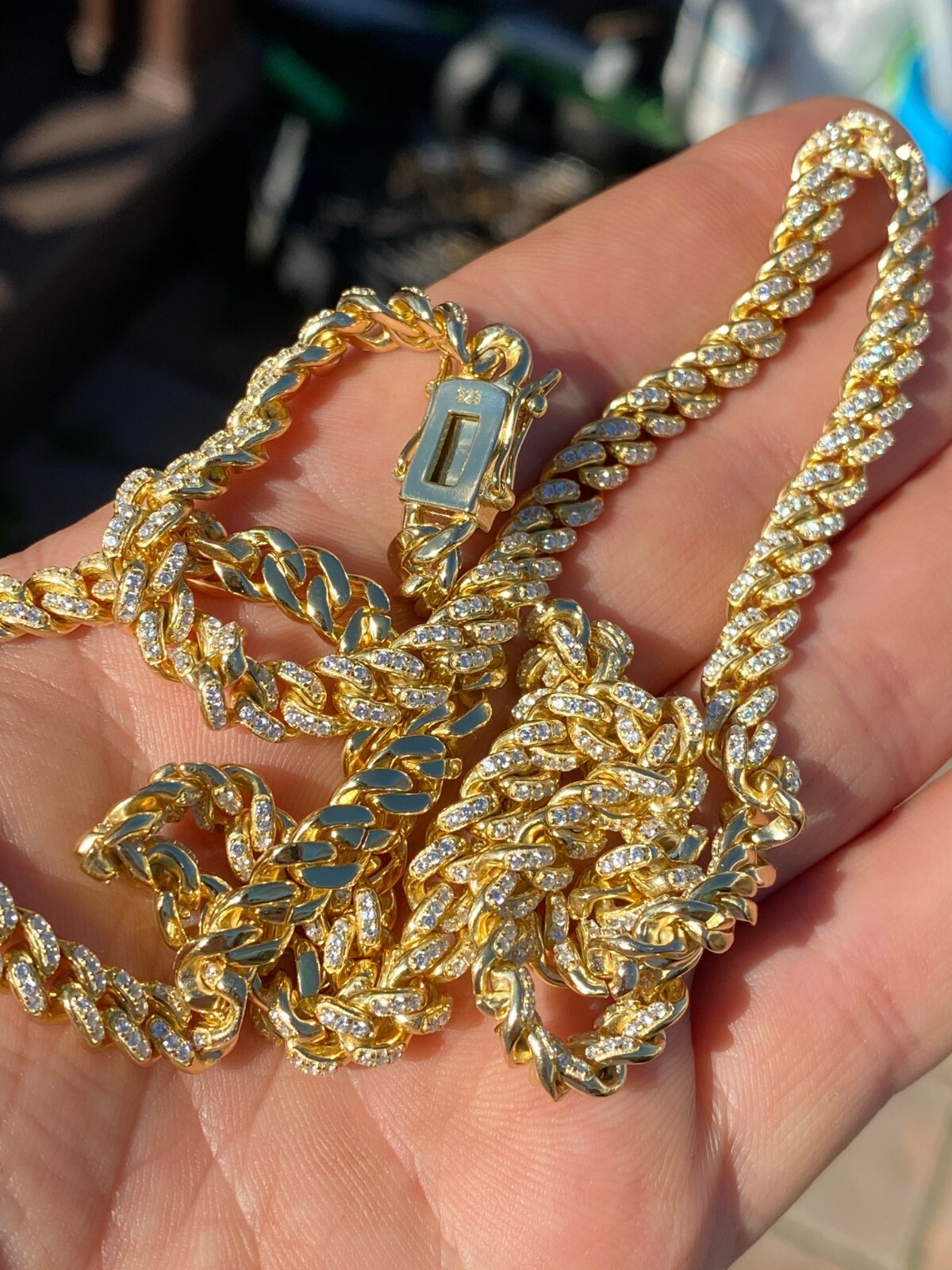 Pre-owned Silver 6mm Miami Cuban Iced 14k Gold Plated Solid 925  Chain Necklace Men Ladies