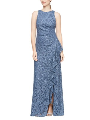 

ALEX EVENINGS Женское синее вечернее платье без рукавов с каскадной оборкой на подкладке, Синий