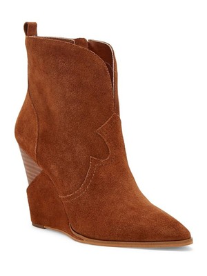

JESSICA SIMPSON Женские коричневые кожаные ботильоны на танкетке Hilrie с язычком, 10 м, Коричневый, JS-HILRIE