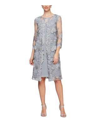 

ALEX EVENINGS Женский серый пиджак с рукавами 3/4 Торжественное платье Petites