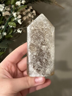 brazilian druzy agate tower with clear sparkly quartz points   crystal, decor