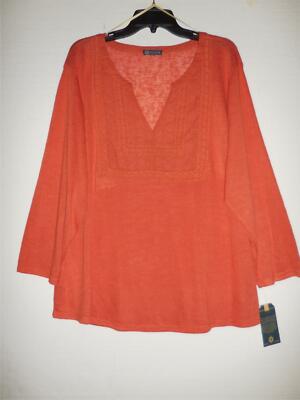 Democracy PLUS Split Neck Eyelet Front L/S Tunic Top Terracotta 3X NWT 