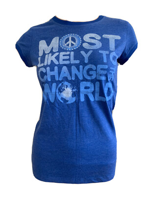 BLUE COTTON MIX PEACE ECO WARRIOR FUN CUTE COOL TEE UK 18 EU 46 US 14 XL BNWT