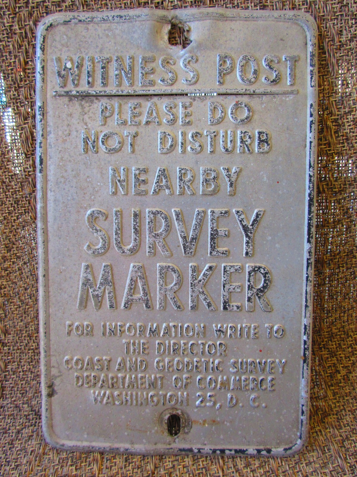Vintage Original Aluminum Raised letters Survey Marker Sign