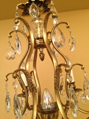 Vintage Lighting matched pair 1960s Hollywood Regency crystal chandeliers