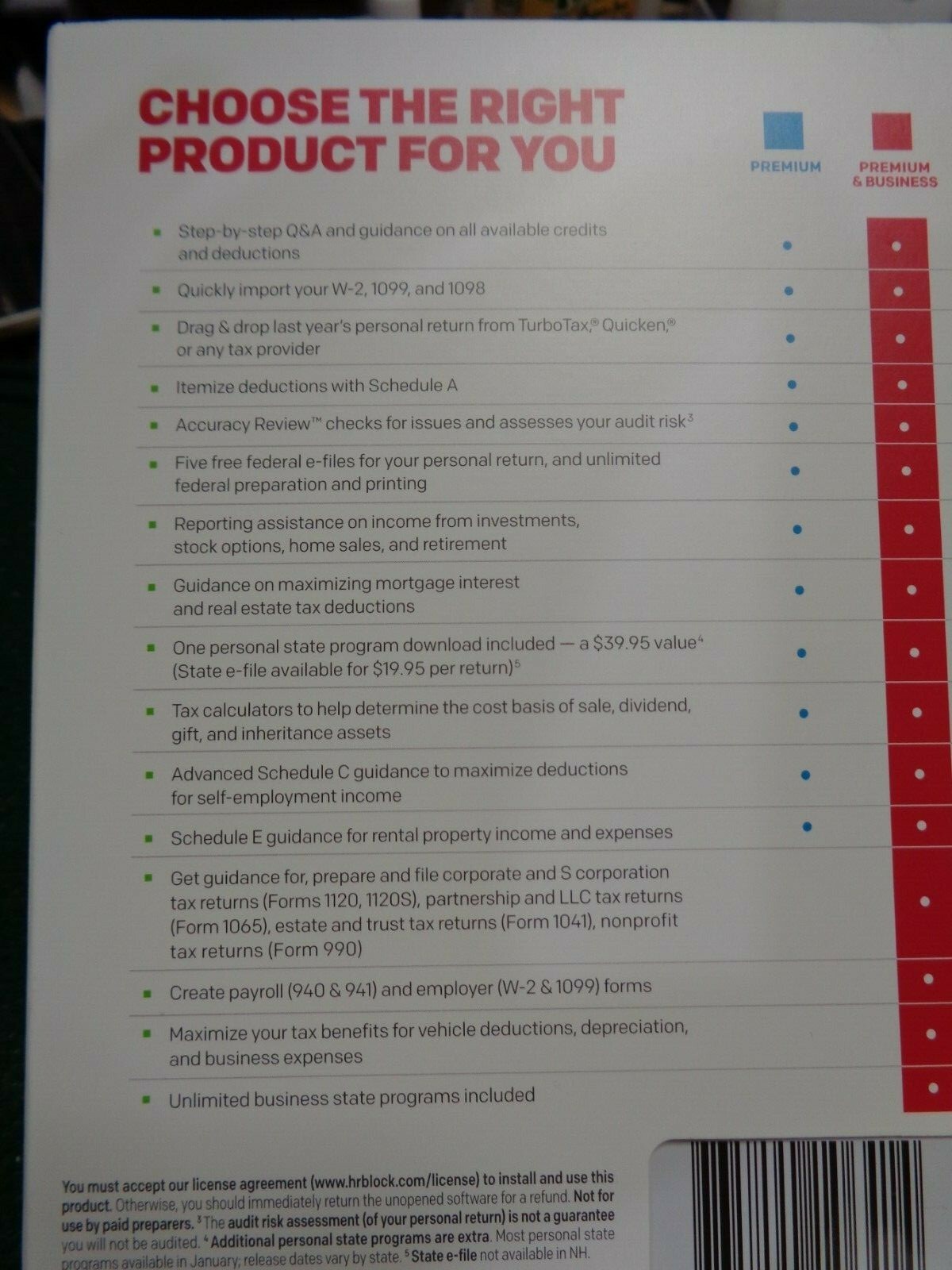 H&R Block Tax Software Premium & Business 2018 -Small Business Owner RED #6414