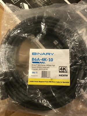Binary B6A-4K-10 HDMI Cable 10m/33ft 34AWG 3D 4K 48Bit 120Hz UL