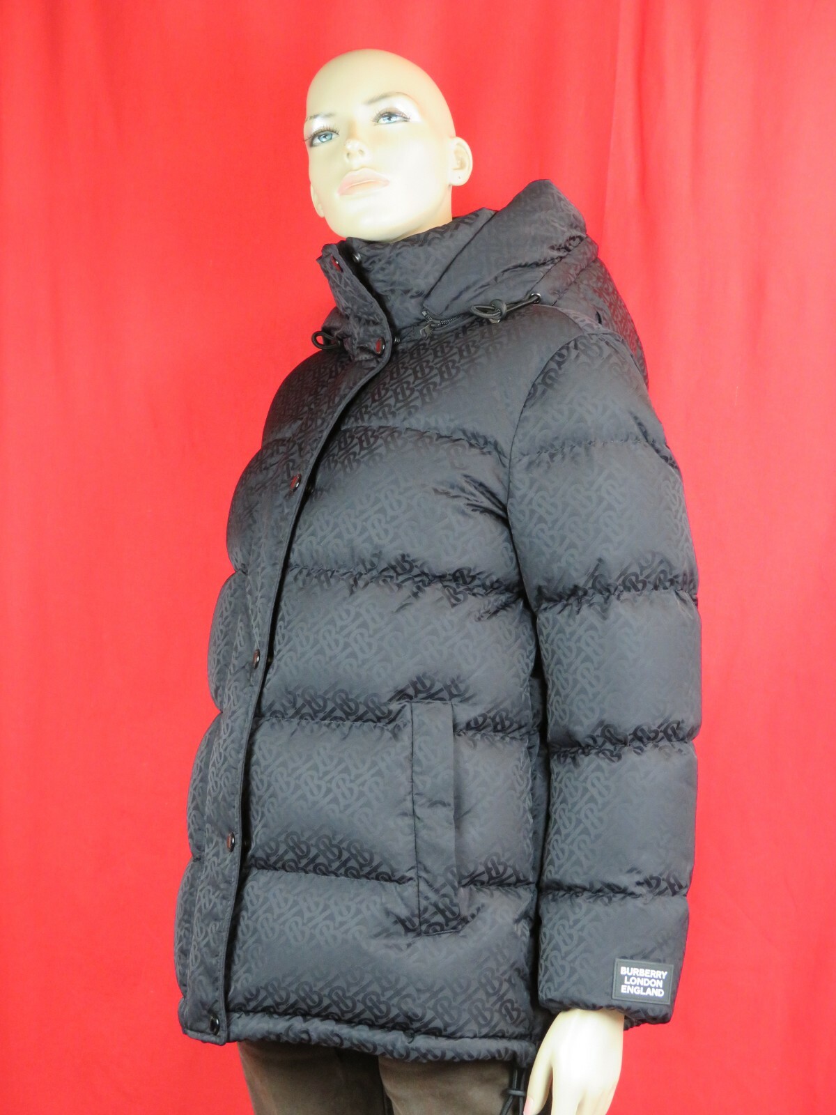 BURBERRY BURBERRY SELLINDGE BLACK TB MONOGRAM LOGO HOODED DOWN PUFFER JACKET L $1790