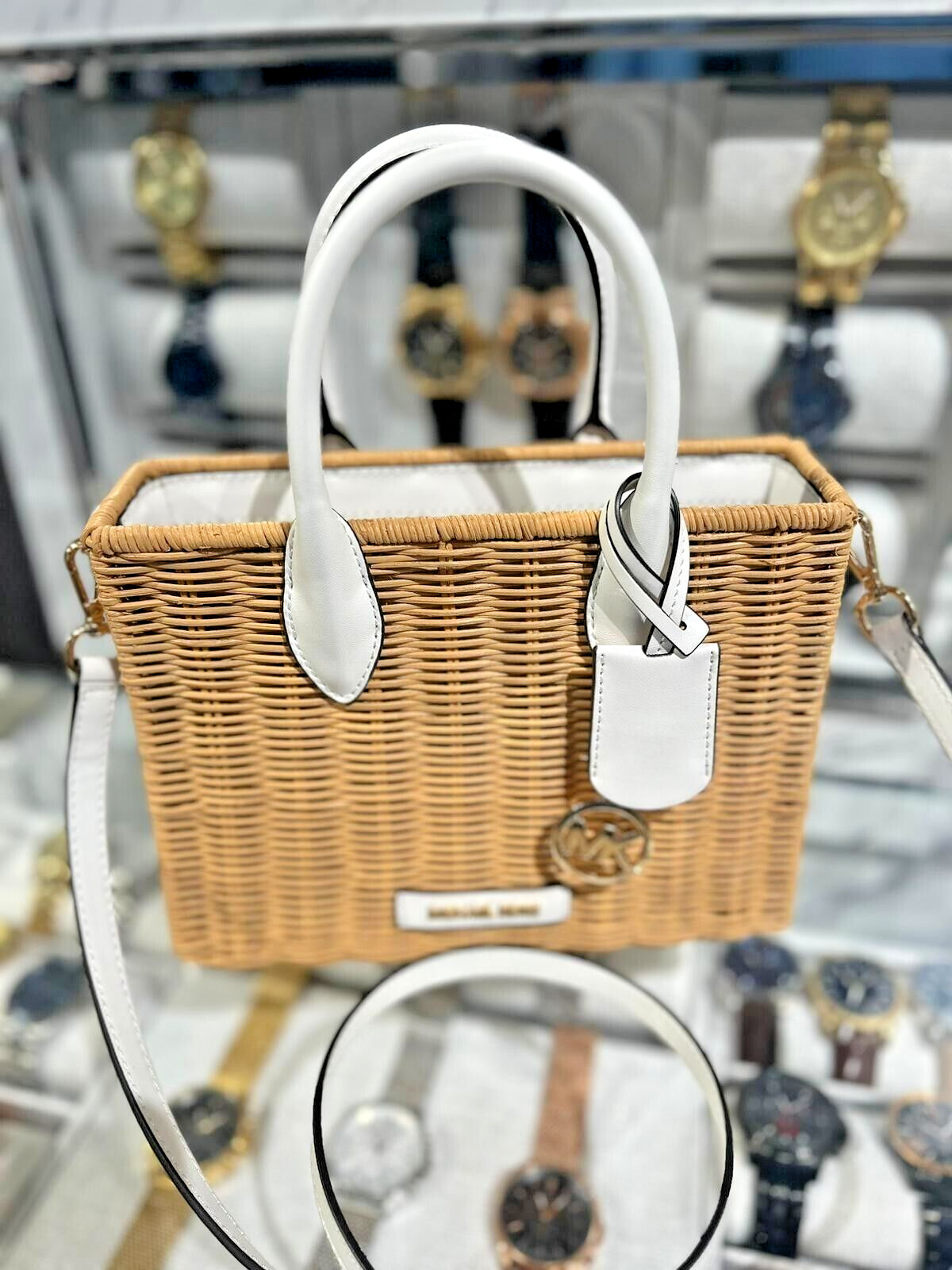Michael Kors Mirella Small Shopper Top Zip Crossbody Woven Michael Kors Mirella Small Shopper Top Zip Crossbody Woven