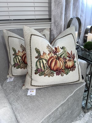 2-NWT CALDEIRA FALL PUMPKIN DESIGN SPANISH TAPESTRY STYLE DECORATIVE PILLOWS