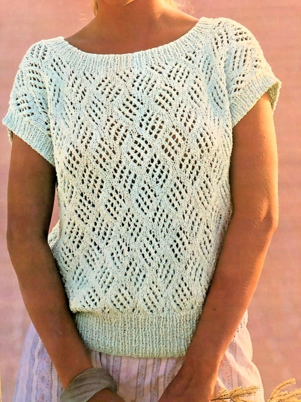 KNITTING PATTERN WOMENS LADIES LACY SUMMER TOP 30 - 40