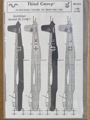 1/48 Third Group NACHTJAGER HEINKEL He 219A-7 Night Fighter Decal for Tamiya OOP