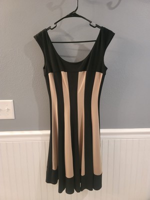 Connected Apparel Black and Brown fit and flare dress in size 6