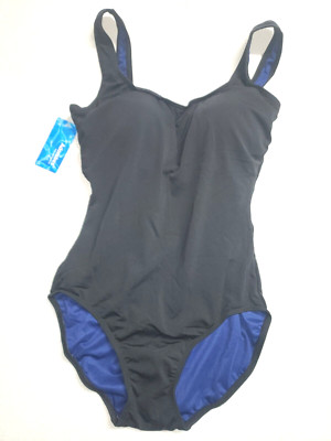 Adoretex Swimsuit Womens Size 8 Black Blue Swimwear Tank One Piece Fitness