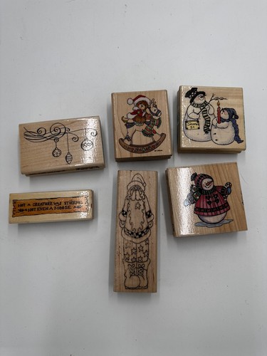 Lot Of 6 Vintage Christmas Wooden Stamps