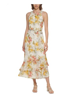 

CALVIN KLEIN Женское белое платье макси без рукавов с завязками на подкладке + расклешенное платье, Белый