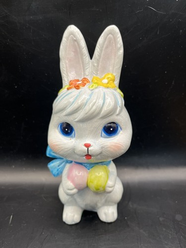 Figurine Made In Japan Retro 1960s Rabbit Flowers Eggs