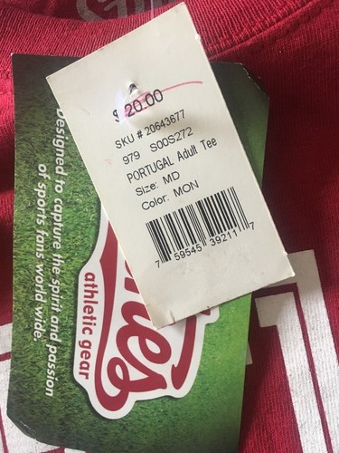 Stitches Athletic Gear Red Portugal Soccer Futbol Short Sleeve Shirt Medium NWT