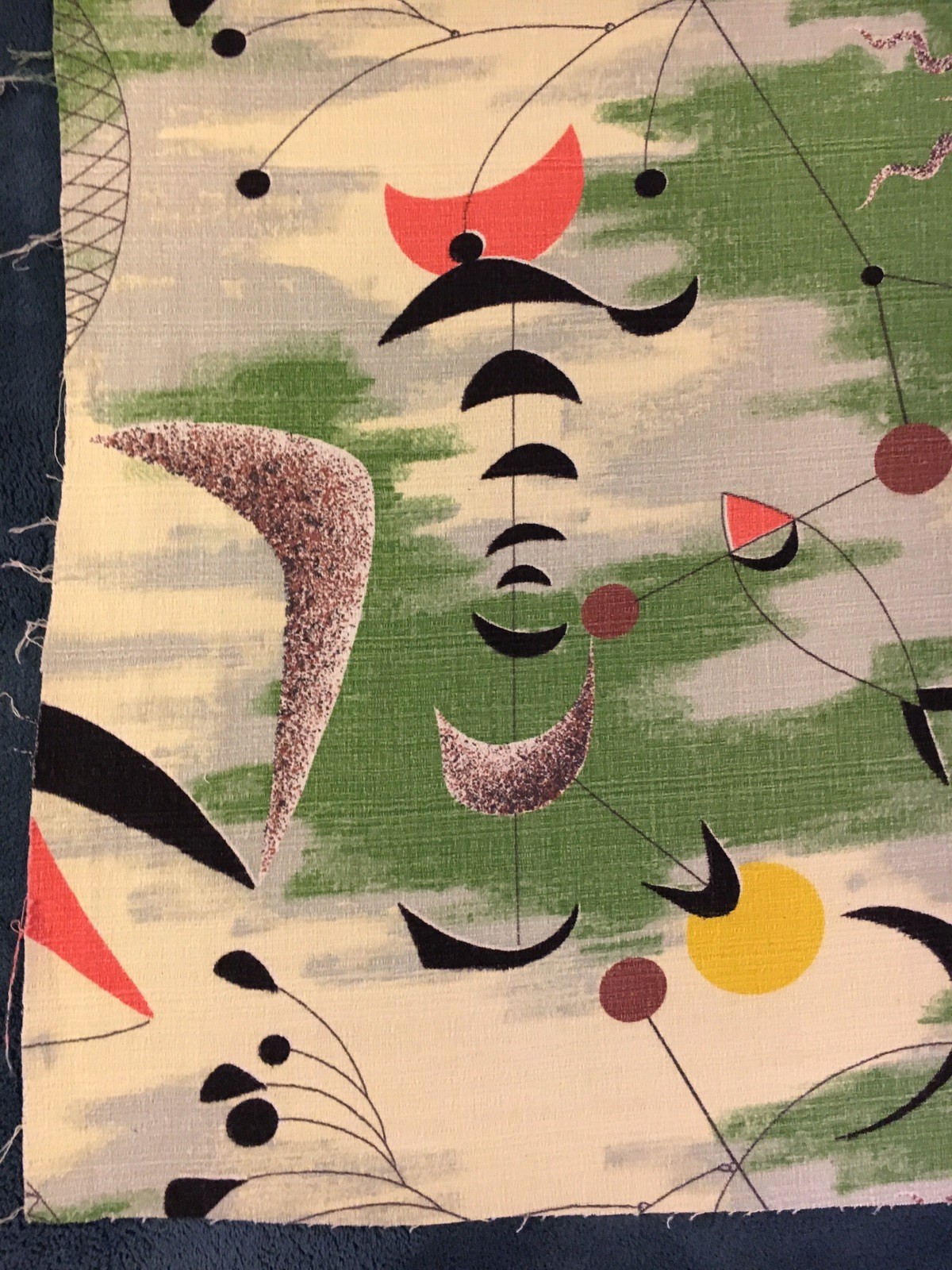 Vintage Geometric Barkcloth Fabric - 47” X 31”    (#4)