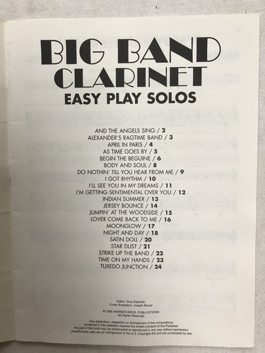 Big Band Clarinet Easy Plays Solos. Edited by Tony Esposito