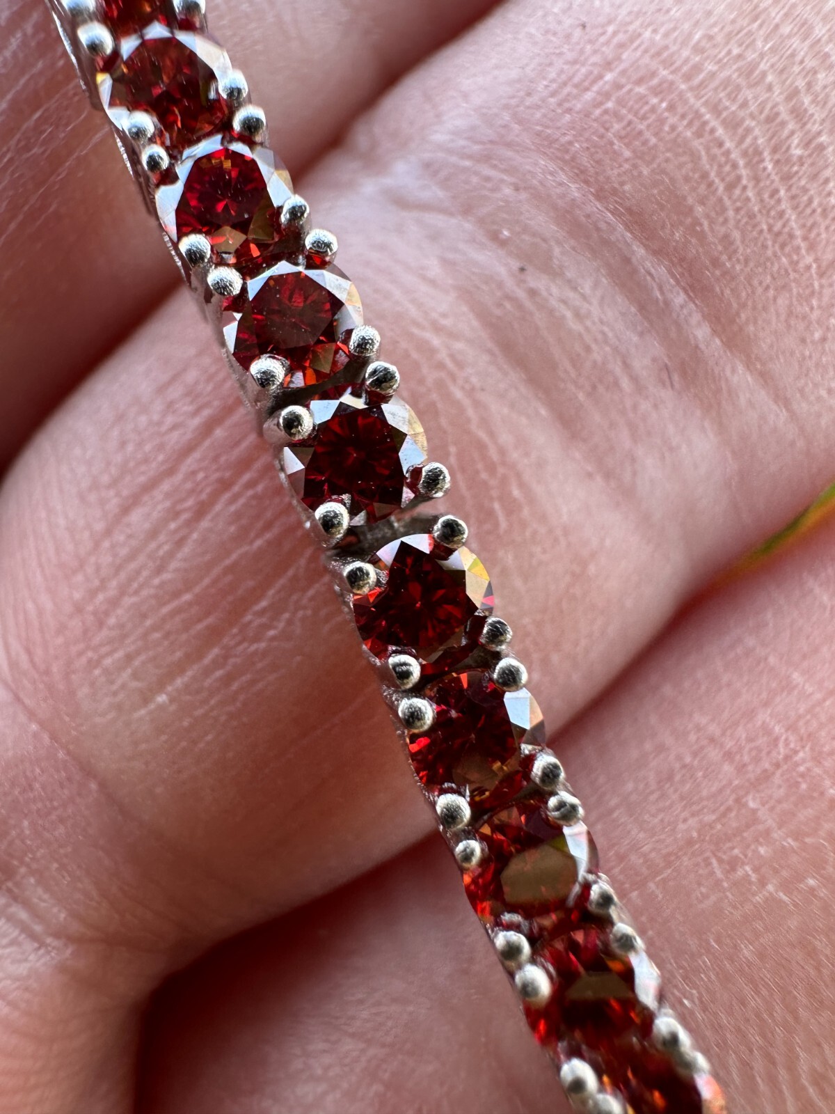 Pre-owned Silver Real Iced Ruby Red Moissanite 3mm Tennis Bracelet 925  Pass Diamond Test