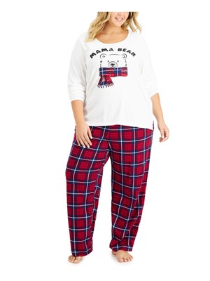 

FAMILY PJs Женская белая футболка-пуловер Верх Прямые брюки Пижамы Plus, Белый