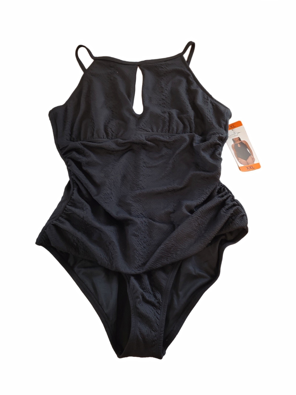 Jessica Simpson Womens Textured Keyhole One Piece Swimsuit Black XXL / 2XL