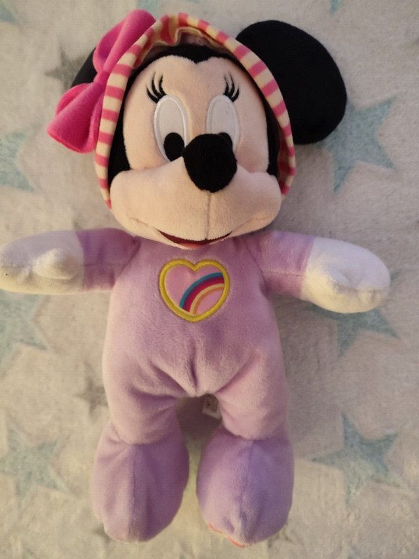 Doudou Minnie Rose  Violet Pyjama  25cm Raye Jaube Arc En Ciel Disney