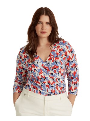 

LAUREN RALPH LAUREN женский белый приталенный топ с рукавами 3/4 и вырезом плюс