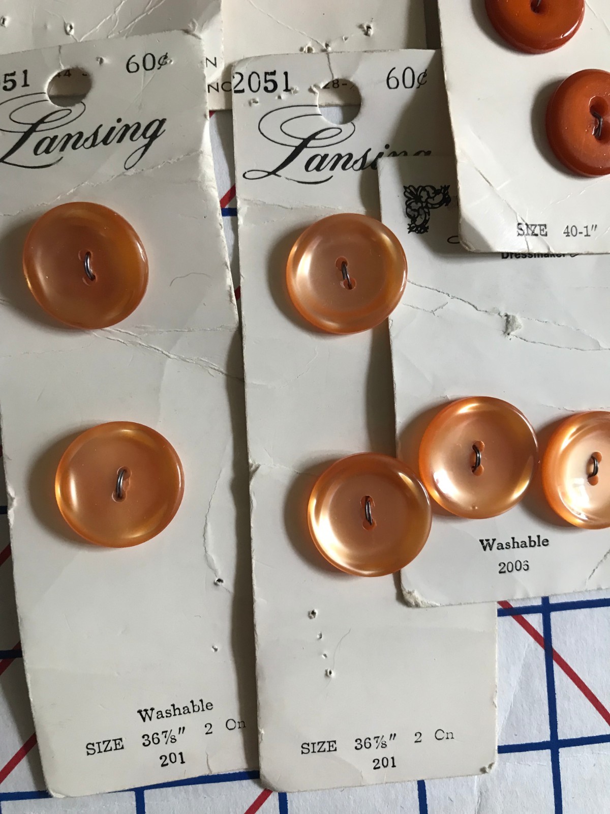 Vintage New Old Stock Buttons Crafts Sewing Orange Peach Lot of 10 Cards #132