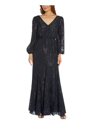 

ADRIANNA PAPELL Женское вечернее платье темно-синего цвета с длинными рукавами и спиной в полный рост, Navy