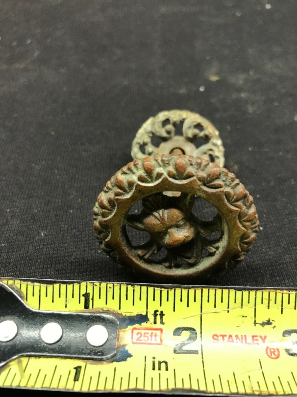 SINGLE ANTIQUE GARGOYLE DRAWER PULL BRASS WITH DECORATIVE BACKPLATE