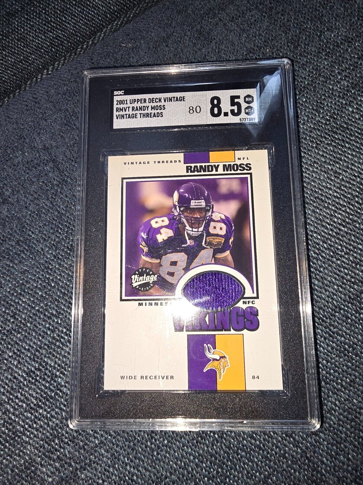 2001 Upper Deck Vintage Threads #RMVT Randy Moss Game Worn 2001 Upper Deck Vintage Threads #RMVT Randy Moss Game Worn