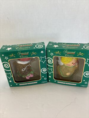 2 Enesco Seasonal Celebration Classic Sugared Moon And Angel Ornaments NIB