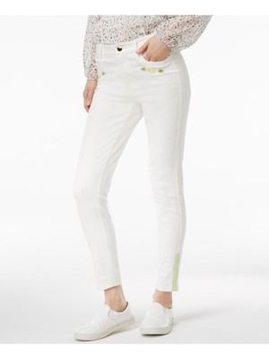 CR BY CYNTHIA ROWLEY Женские узкие джинсы с вышивкой цвета слоновой кости 2
