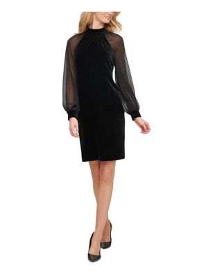 CALVIN KLEIN Womens Black Long Sleeves Above The Knee Party Sheath Dress 16