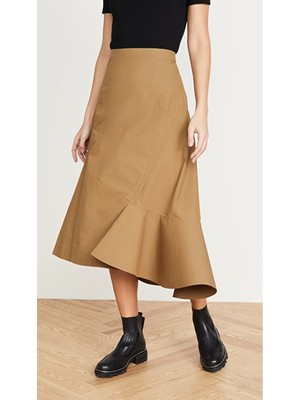 

3.1 PHILLIP LIM Женская бежевая юбка-трапеция миди без подкладки на молнии с разрезом, Бежевый
