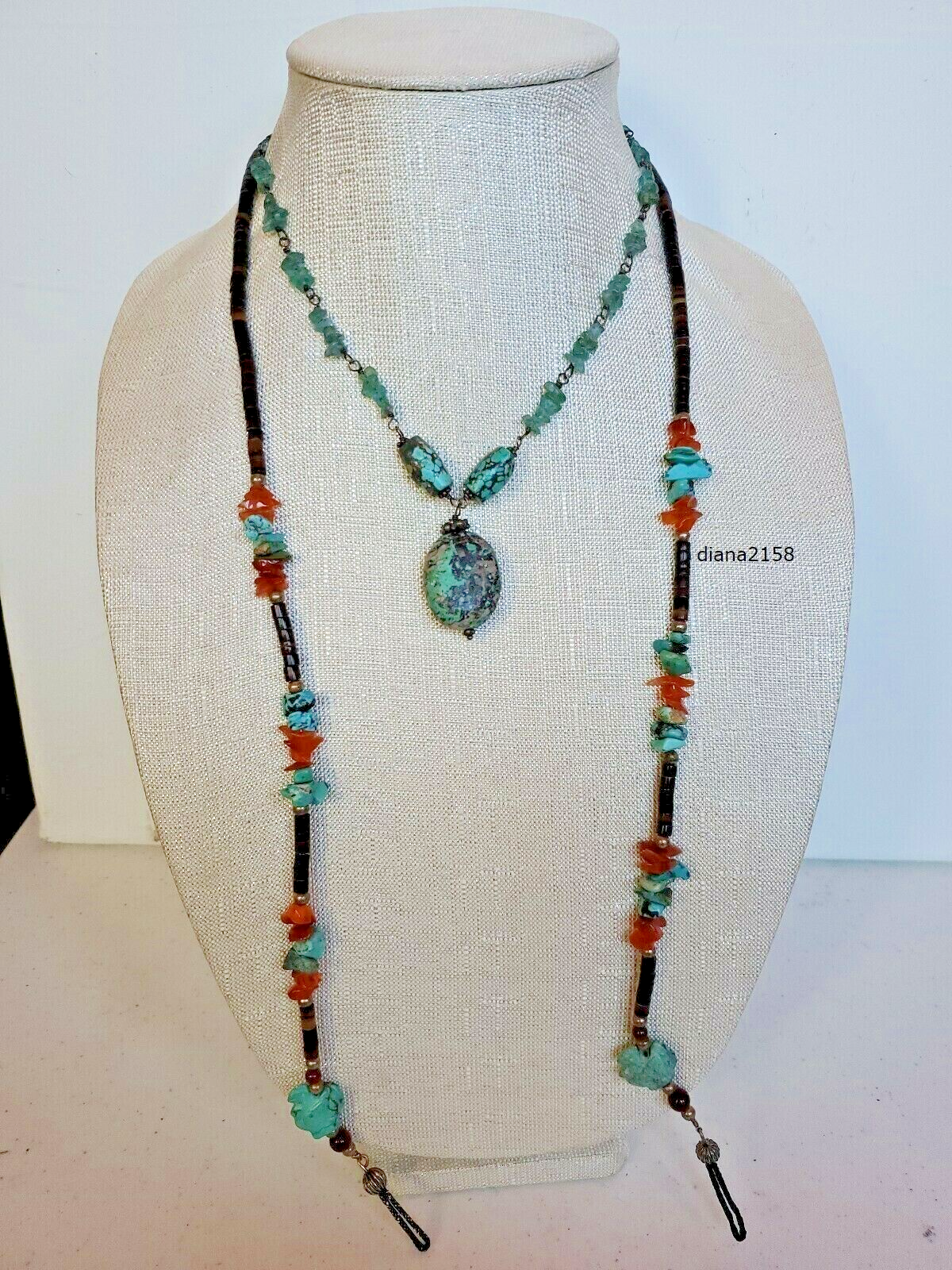 Choker and Eyeglass Chain Lot Turquoise Heishi Chicken Amber Southwest